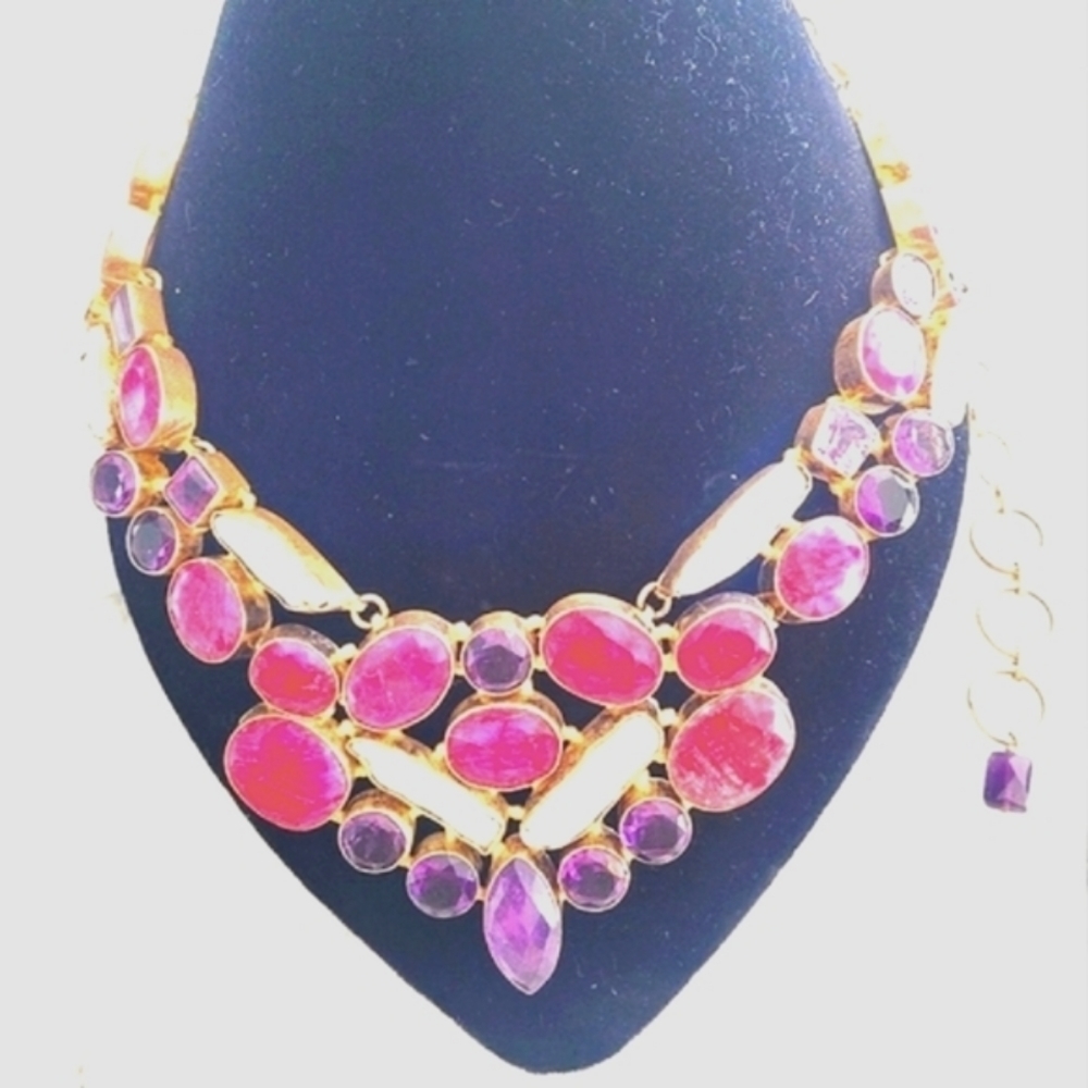 AMETHYST Ruby Mother Pearl Silver Necklace